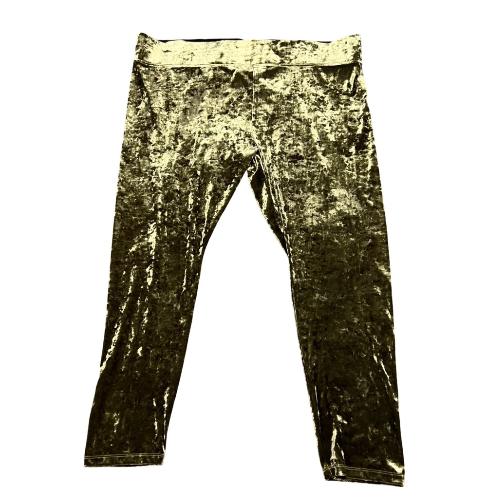 LOGO Lori Goldstein Green Crushed Velvet Leggings 3X Randy A389224 Plus Size